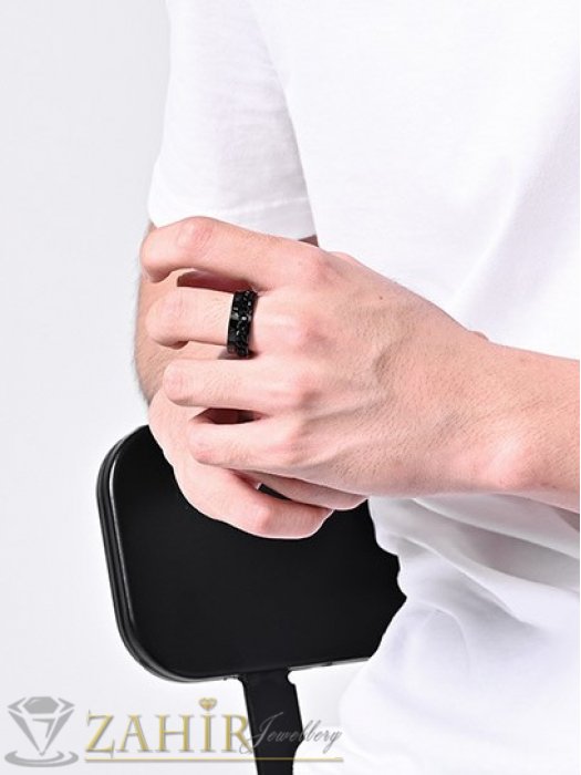 Дамски бижута - Супер як пръстен от висококачествен черен волфрам с декорация верига и ефектна гравировка.широк 0,8 см - P1420